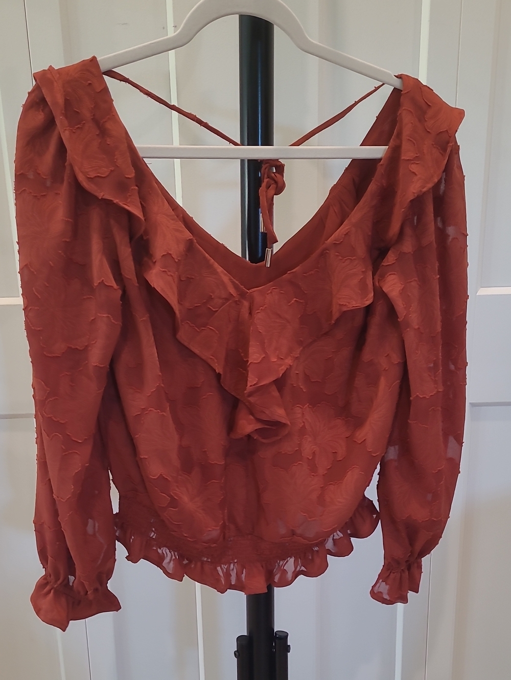 ANTHROPOLOGIE Rust Red V-Neck Ruffled Blouse